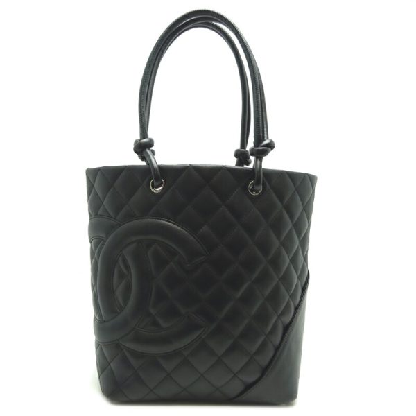 dh69801 1 Chanel Cambon Line Medium Tote Lambskin Handbag Black