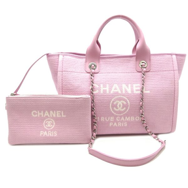 dh70370 2 Chanel Cocomark Small Shopping Mixed Fiber Tote Bag Pink