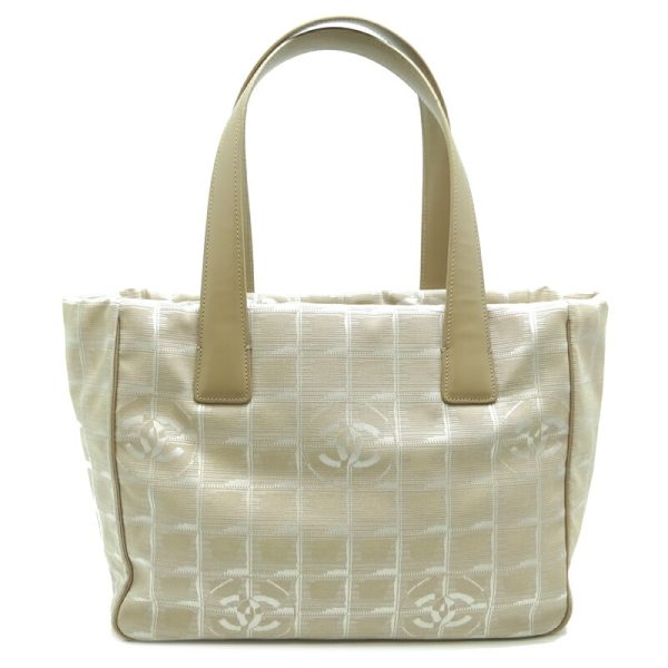 dh70407 2 Chanel Line Tote Nylon Shoulder Bag Beige