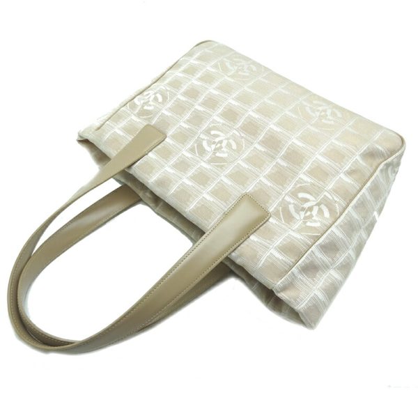 dh70407 4 Chanel Line Tote Nylon Shoulder Bag Beige