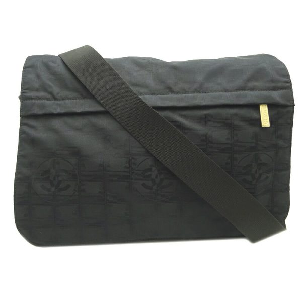 dh70408 1 Chanel Line Messenger Nylon Shoulder Bag Black