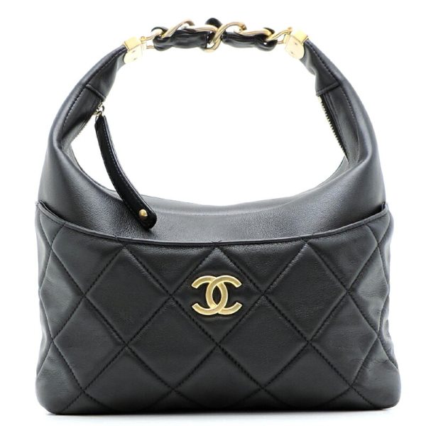 dh71351 1 Chanel Matelasse Chain Lambskin Handbag Black