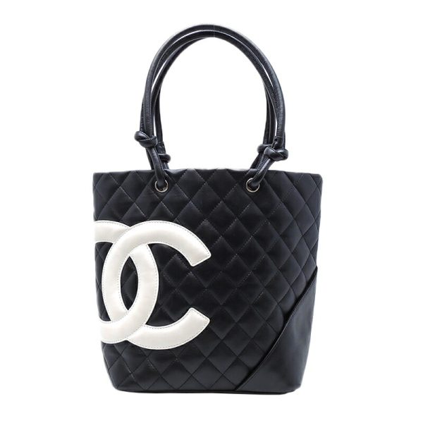 dh71712 1 Chanel Cambon Line Medium Tote Lambskin Handbag Black