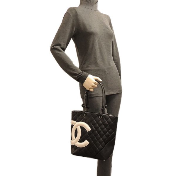 dh71712 8 Chanel Cambon Line Medium Tote Lambskin Handbag Black