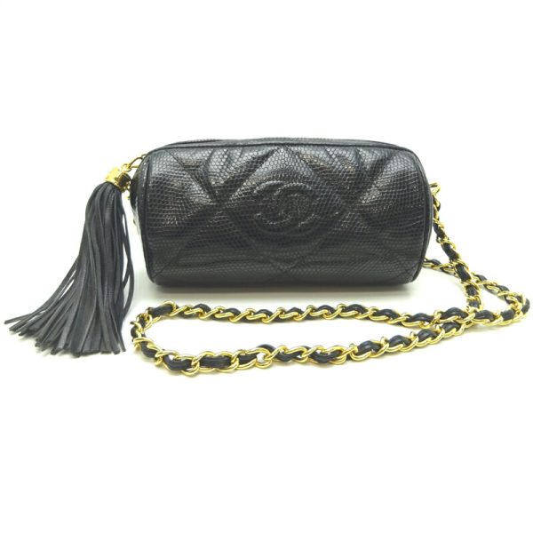 dh73159 1 Chanel Chain Pouch Lizard Shoulder Bag Black