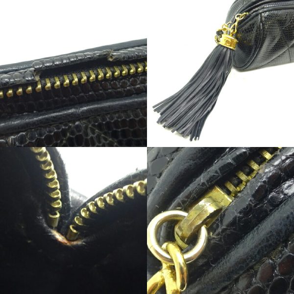 dh73159 8 Chanel Chain Pouch Lizard Shoulder Bag Black