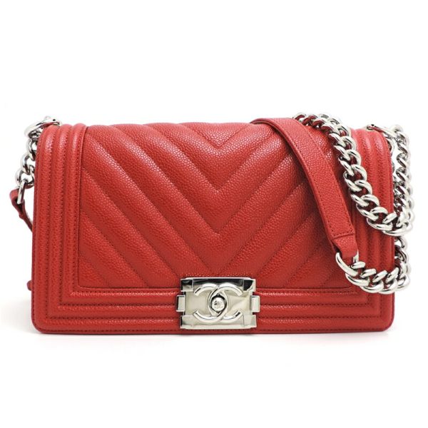 dh75275 1 Chanel Boy Chanel V Stitch Chain Caviar Skin Shoulder Bag Red