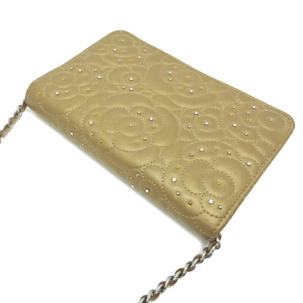 dh77628 4 Chanel Camellia Chain Lambskin Wallet Beige