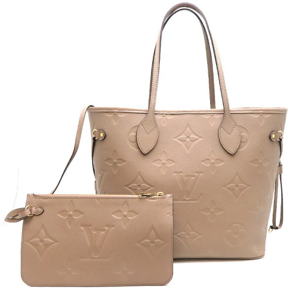 dh78514 1 Louis Vuitton Neverfull MM Monogram Empreinte Handbag Beige