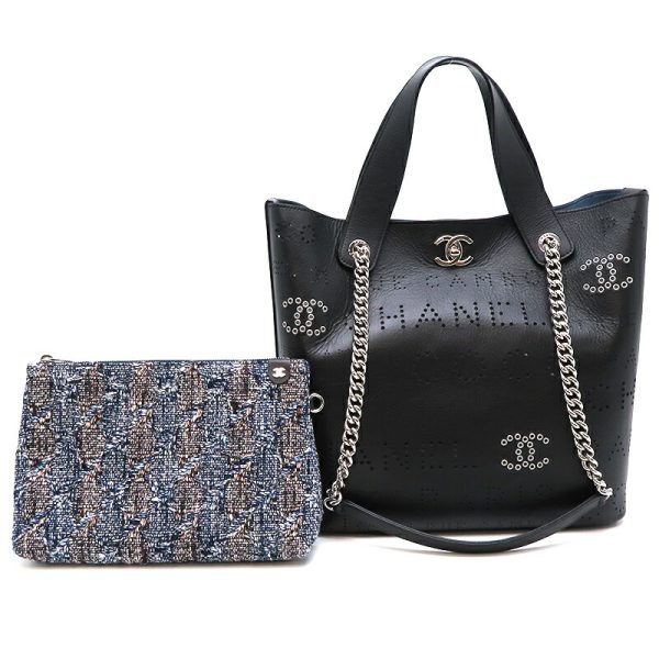 dh78644 1 Chanel Chain Shoulder Tote Calf Shoulder Bag Black