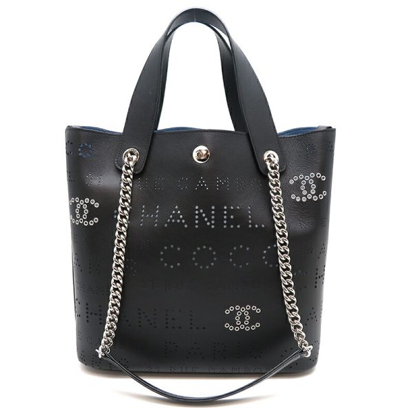 dh78644 2 Chanel Chain Shoulder Tote Calf Shoulder Bag Black