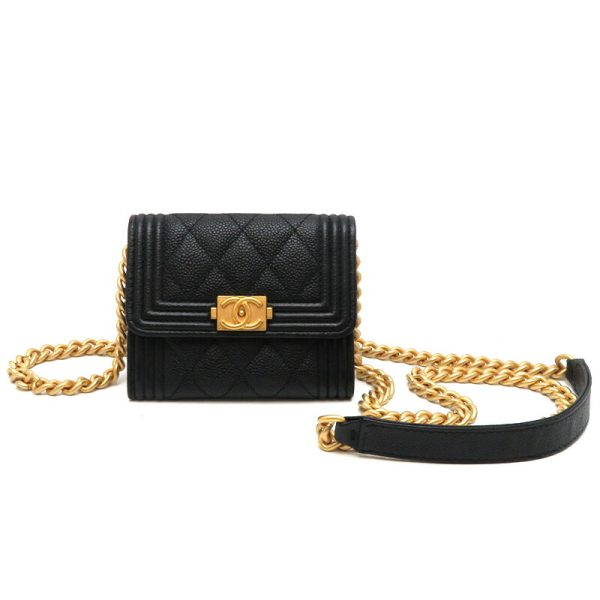 dh78721 1 Chanel Boy Chanel Chain Caviar Skin Wallet Black