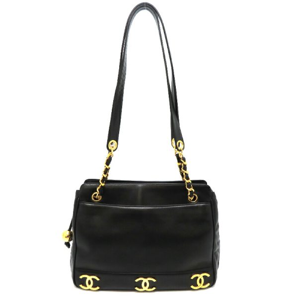 dh79201 1 Chanel Triple Coco Chain Lambskin Shoulder Bag Black