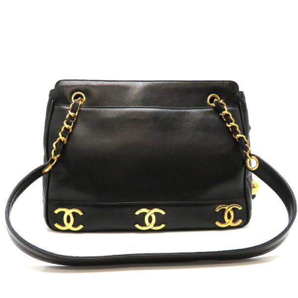 dh79201 2 Chanel Triple Coco Chain Lambskin Shoulder Bag Black