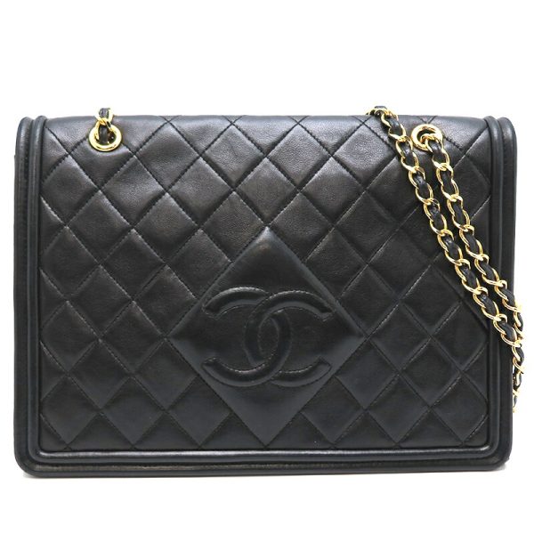 dh79726 1 Chanel Square Matelasse Chain Lambskin Shoulder Bag Black