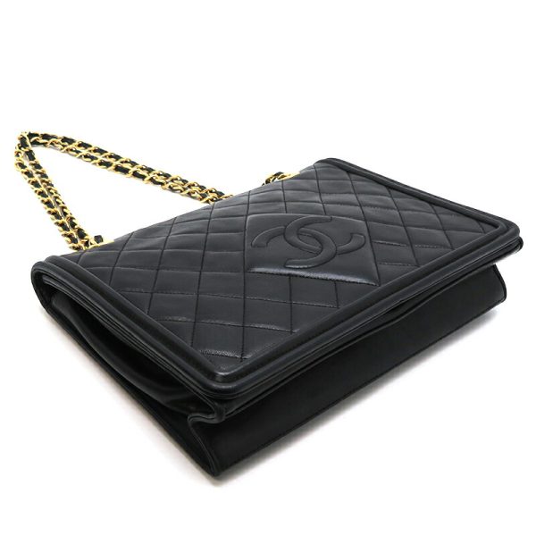 dh79726 3 Chanel Square Matelasse Chain Lambskin Shoulder Bag Black