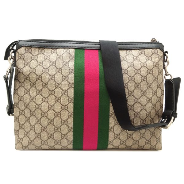 dh80120 2 Gucci Flat Messenger GG Supreme Shoulder Bag Beige