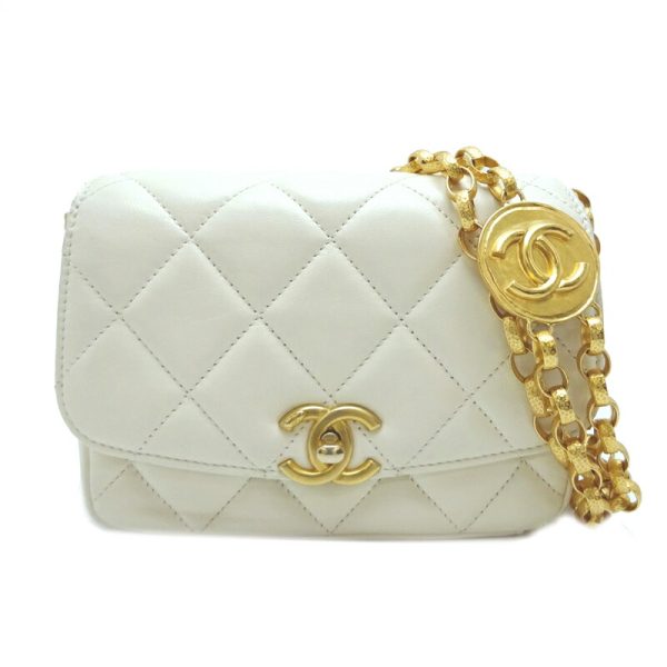 dh80160 1 Chanel Matelasse CC Coin Flap Chain Lambskin Shoulder Bag White