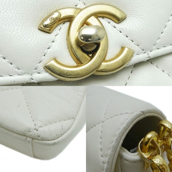 dh80160 8 Chanel Matelasse CC Coin Flap Chain Lambskin Shoulder Bag White