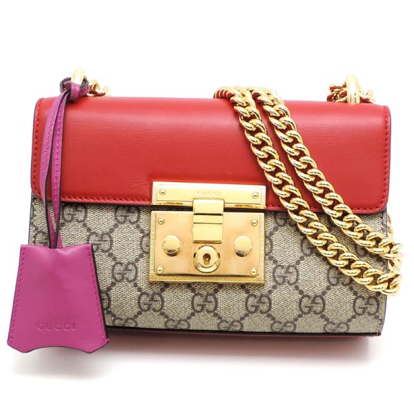 dh80220 1 Gucci Padlock Chain GG Supreme Shoulder Bag Red