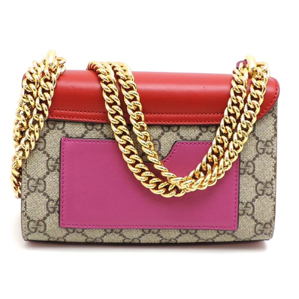 dh80220 2 Gucci Padlock Chain GG Supreme Shoulder Bag Red