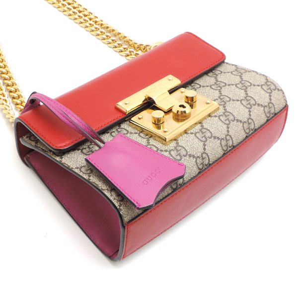 dh80220 3 Gucci Padlock Chain GG Supreme Shoulder Bag Red