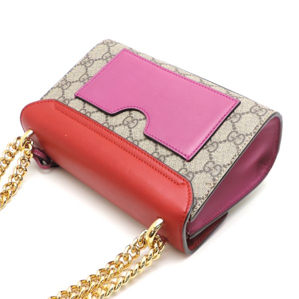 dh80220 4 Gucci Padlock Chain GG Supreme Shoulder Bag Red