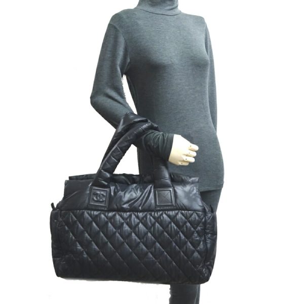 dh80239 8 Chanel Coco Cocoon Tote MM Nylon Handbag Black