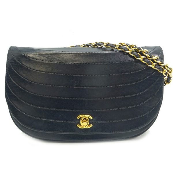 dh80311 1 Chanel Half Moon Chain Lambskin Shoulder Bag Black