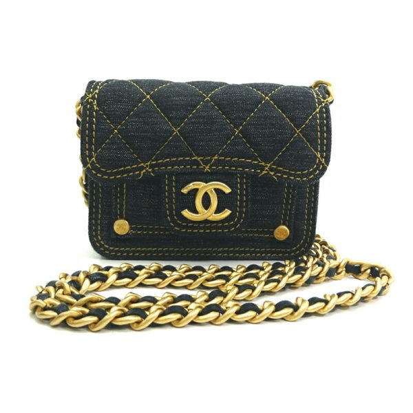 dh80894 1 Chanel Matelasse Mini Chain Denim Shoulder Bag Black