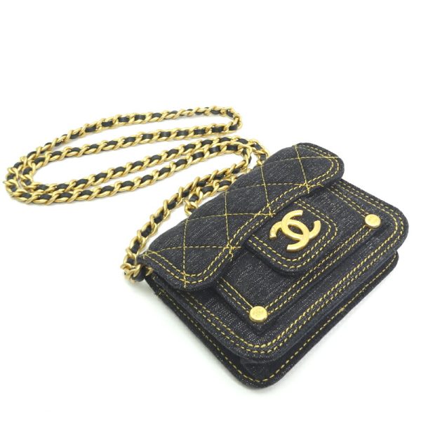 dh80894 3 Chanel Matelasse Mini Chain Denim Shoulder Bag Black