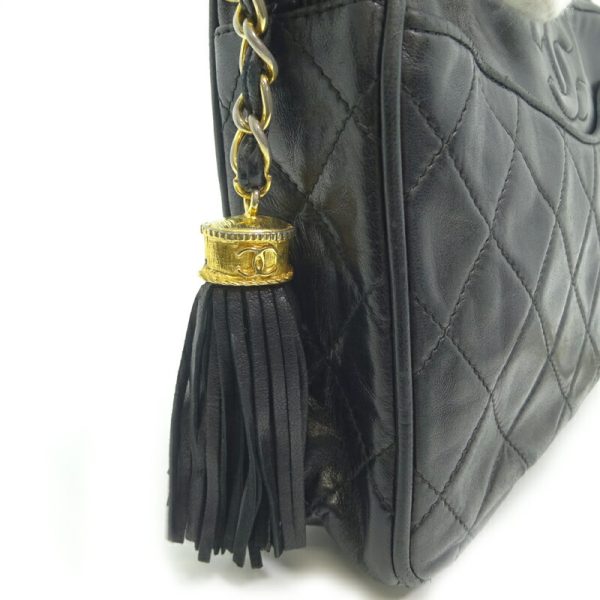 dh81084 9 Chanel Matelasse Fringe Chain Lambskin Shoulder Bag Black