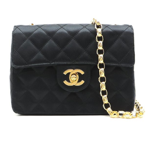 dh81137 1 Chanel Mini Matelasse 17 Chain Satin Shoulder Bag Black