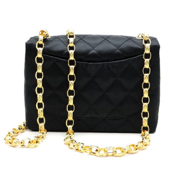 dh81137 2 Chanel Mini Matelasse 17 Chain Satin Shoulder Bag Black