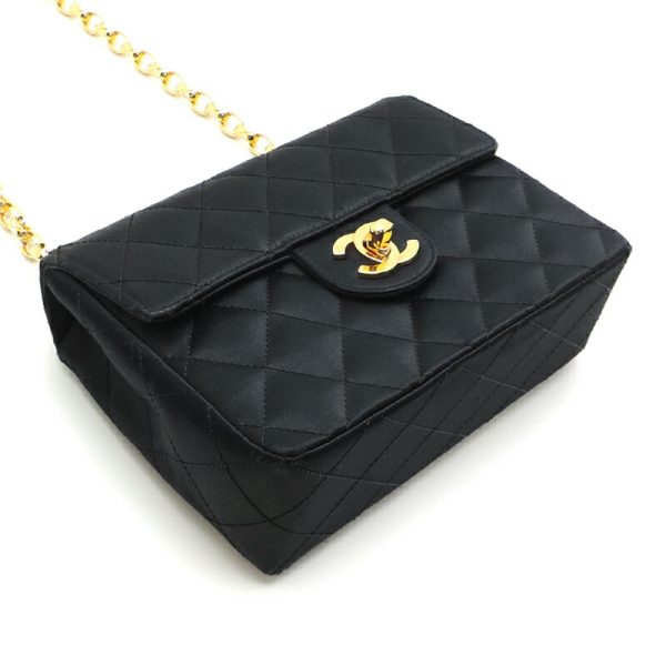 dh81137 3 Chanel Mini Matelasse 17 Chain Satin Shoulder Bag Black