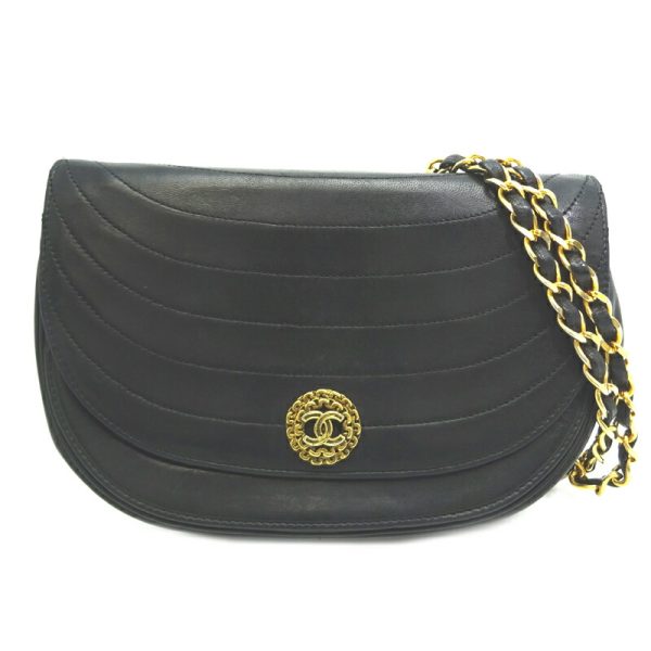 dh81238 1 Chanel Half Moon Chain Lambskin Shoulder Bag Black