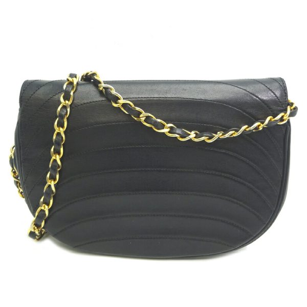 dh81238 2 Chanel Half Moon Chain Lambskin Shoulder Bag Black