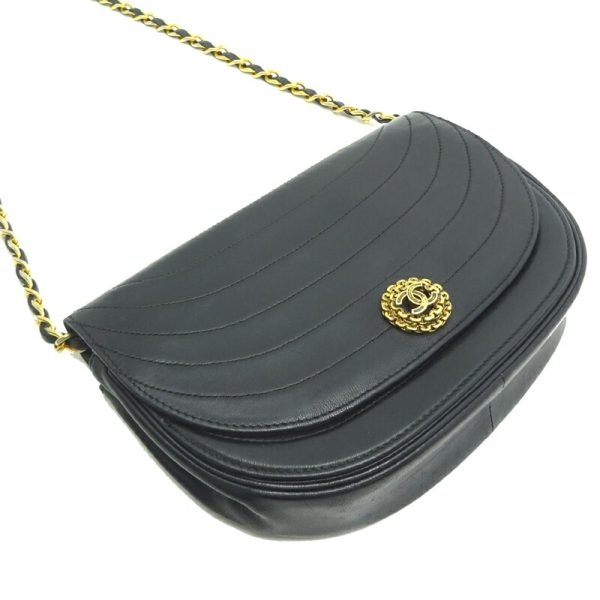 dh81238 3 Chanel Half Moon Chain Lambskin Shoulder Bag Black