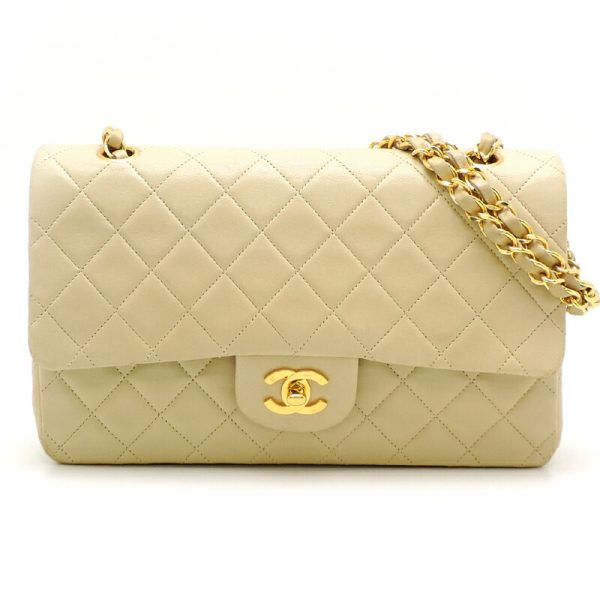 dh81910 1 Chanel Matelasse 25 Double Chain Lambskin Shoulder Bag Beige