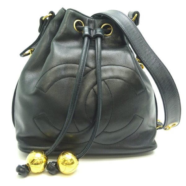 dh82367 1 Chanel Cocomark Drawstring Lambskin Shoulder Bag Black