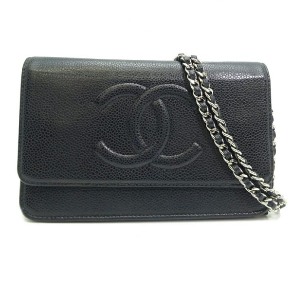 dh82410 1 Chanel Chain Wallet Caviar Skin Shoulder Bag Black