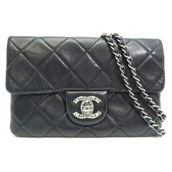 dh82411 1 Chanel Mini Matelasse Chain Lambskin Shoulder Bag Black