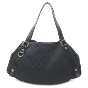 dh82716 1 Gucci GG Canvas One Shoulder Bag Handbag Black Leather