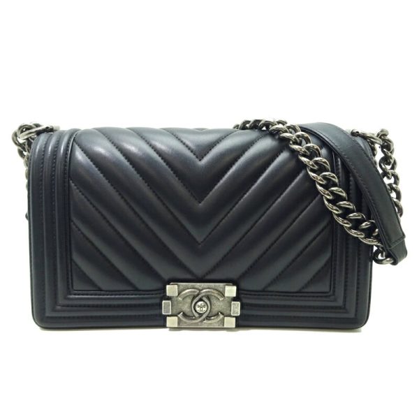 dh82804 1 Chanel Boy Chanel 25 V Stitch Chain Lambskin Shoulder Bag Black