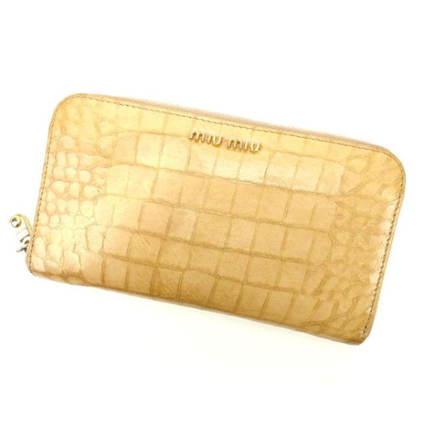 e654 Miu Miu long wallet pink crocodile embossed