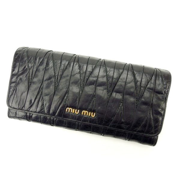 e668 Miu Miu Long Wallet Black Matelasse