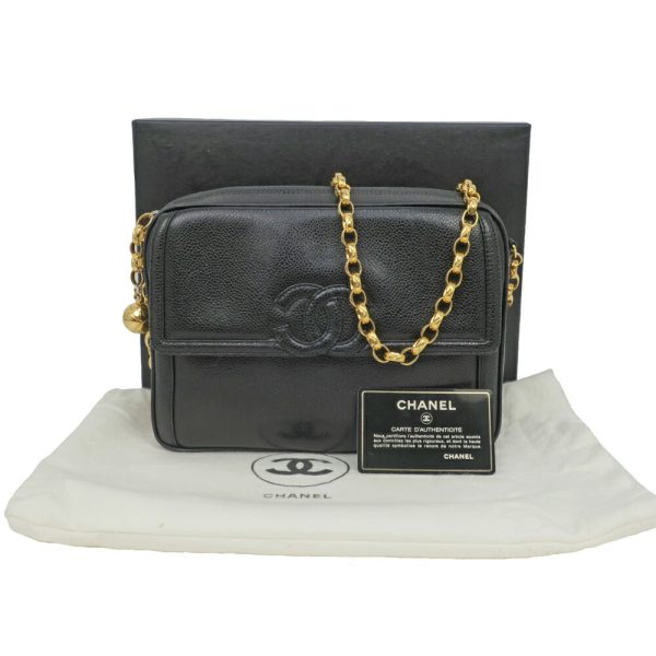 ecsm 00000049920 109 Chanel chain shoulder bag caviar skin ball charm black