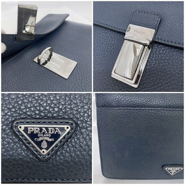 f 20558 9 Prada blue strap Saffiano clutch bag flap triangle plate