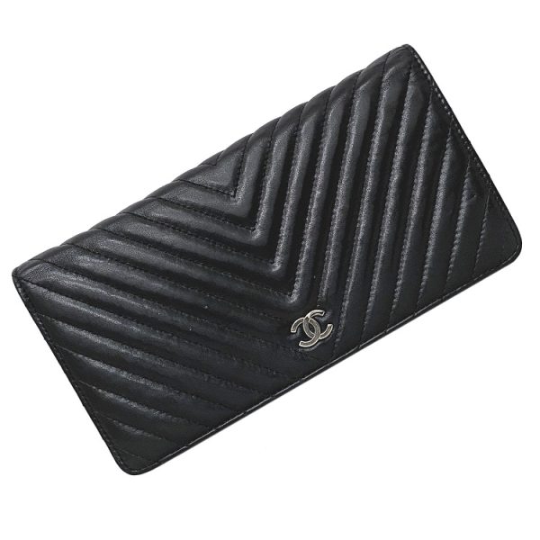 f14815 1 Chanel BifLong Wallet Black V Stitch Lambskin