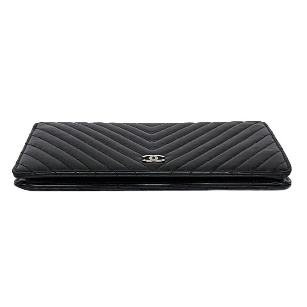 f14815 3 Chanel BifLong Wallet Black V Stitch Lambskin